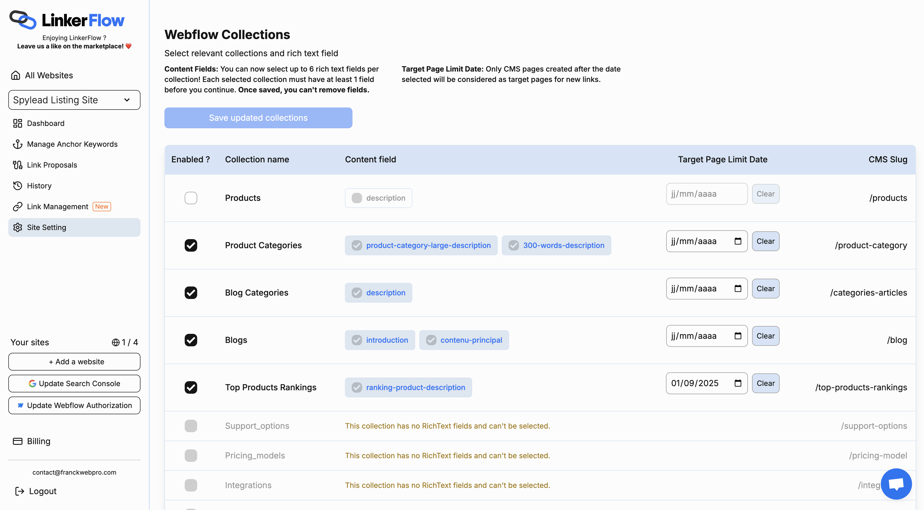 Collection target page limit date